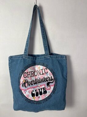 Denim Blue 'Chronic Overthinkers Club' Graphic Tote Bag